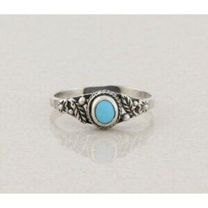 Sterling Silver Turquoise Leaf Ring Size 8 1/4